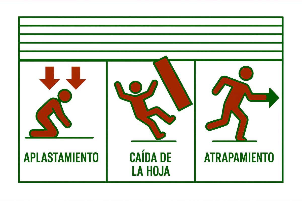 Gráfico que ilustra los peligros que puede ocasionar una puerta automática por no disponer de marcado CE